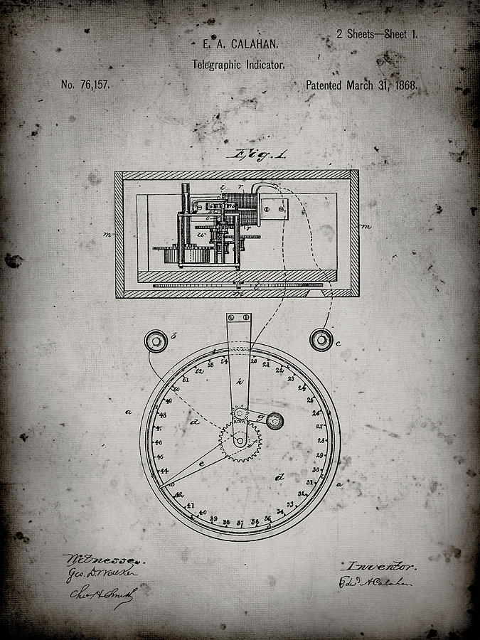 Objects Digital Art - Pp546-faded Grey Stock Telegraphic Ticker 1868 Patent Poster by Cole Borders