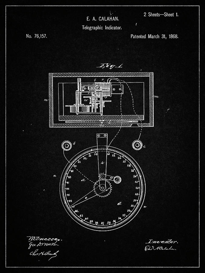 Objects Digital Art - Pp546-vintage Black Stock Telegraphic Ticker 1868 Patent Poster by Cole Borders