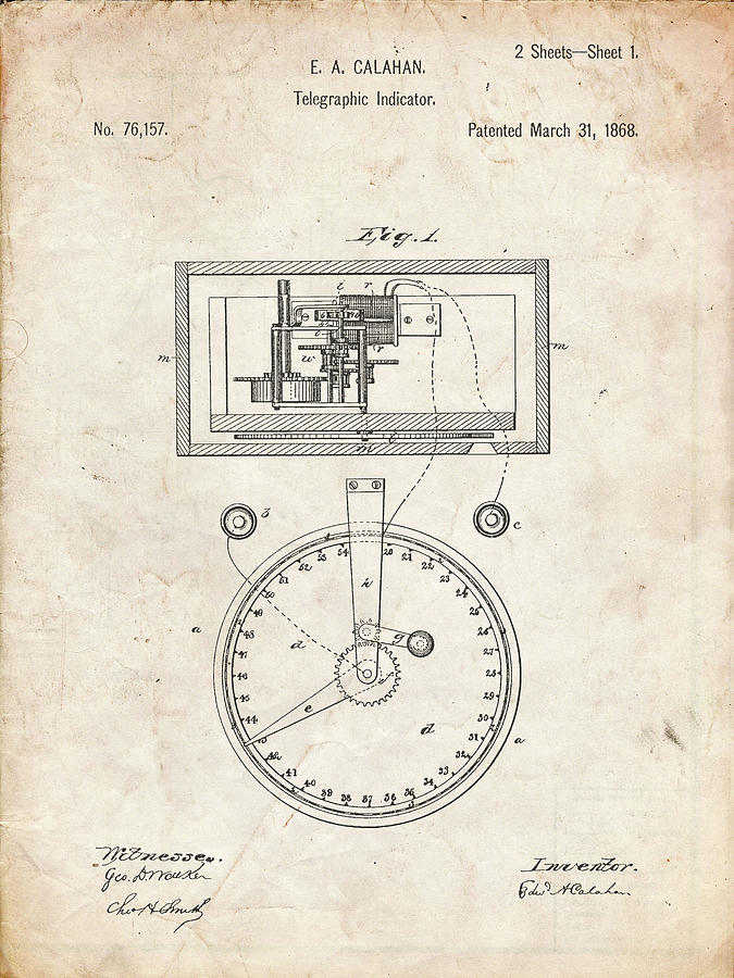 Objects Digital Art - Pp546-vintage Parchment Stock Telegraphic Ticker 1868 Patent Poster by Cole Borders