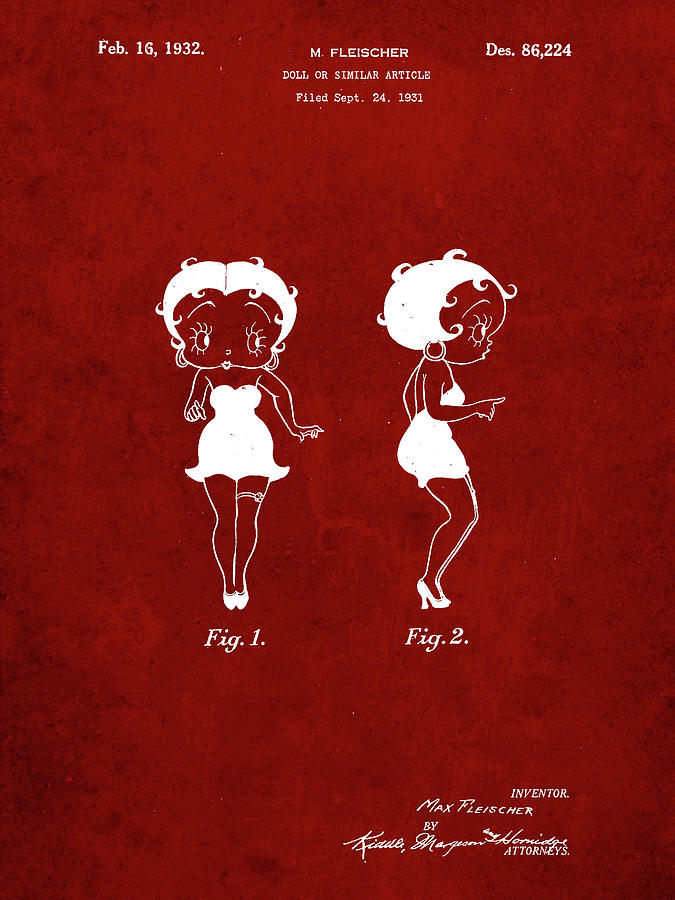 Doll Digital Art - Pp547-burgundy Betty Boop Patent Poster by Cole Borders