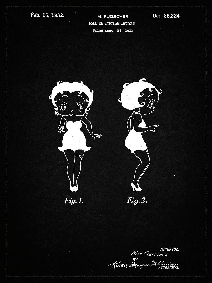 Doll Digital Art - Pp547-vintage Black Betty Boop Patent Poster by Cole Borders