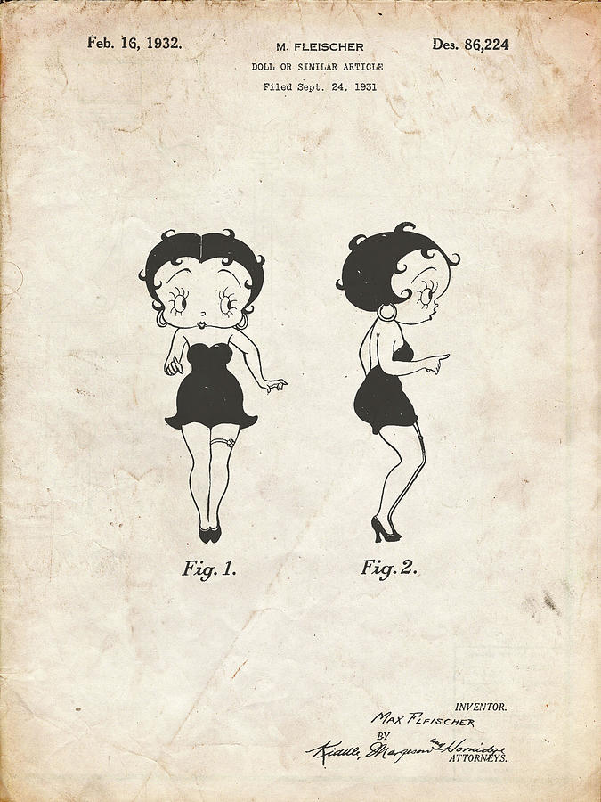 Doll Digital Art - Pp547-vintage Parchment Betty Boop Patent Poster by Cole Borders