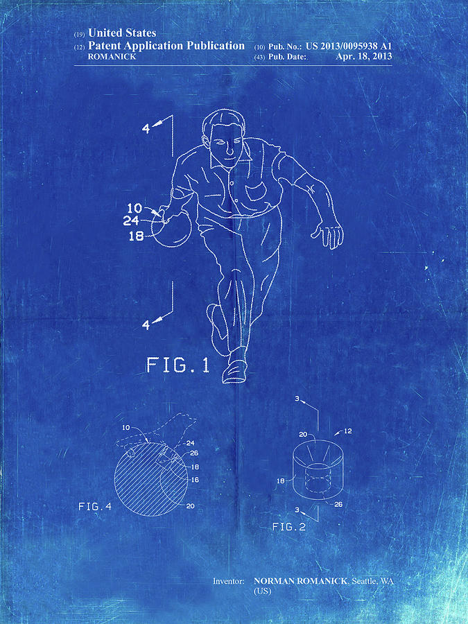 Sports Digital Art - Pp549-faded Blueprint Bowling Ball Patent Poster by Cole Borders