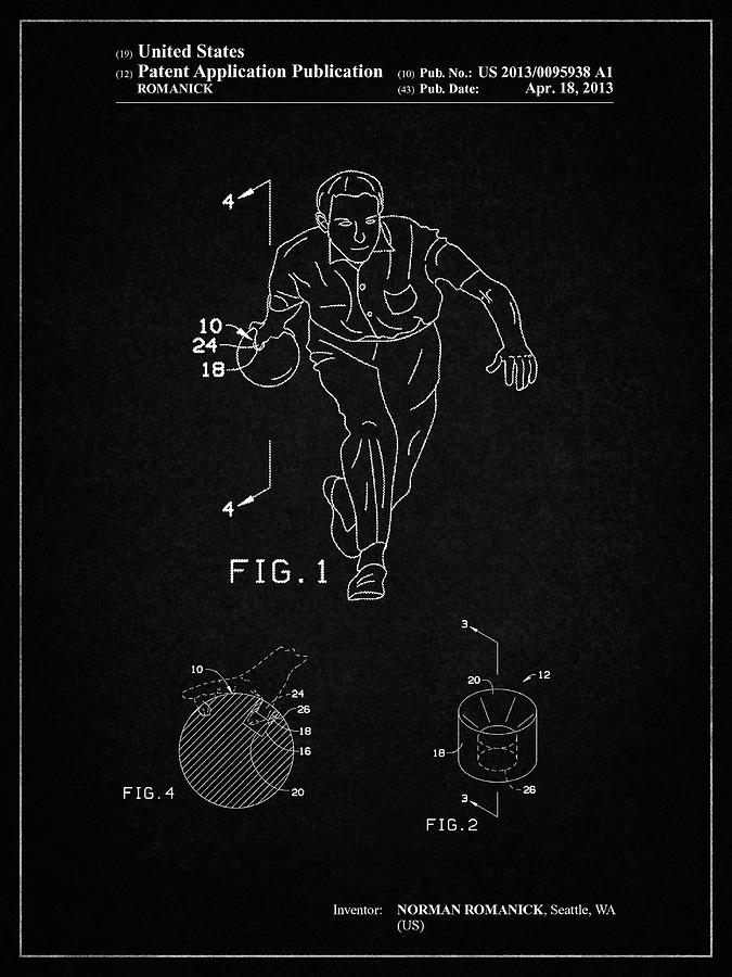 Sports Digital Art - Pp549-vintage Black Bowling Ball Patent Poster by Cole Borders