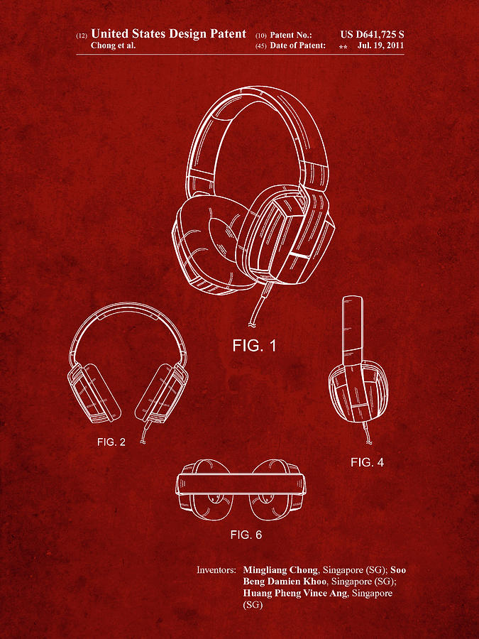 Music Digital Art - Pp550-burgundy Headphones Patent Poster by Cole Borders