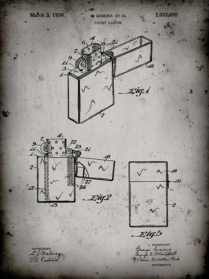 Lighter Digital Art - Pp553-faded Grey Zippo Lighter Patent Poster by Cole Borders
