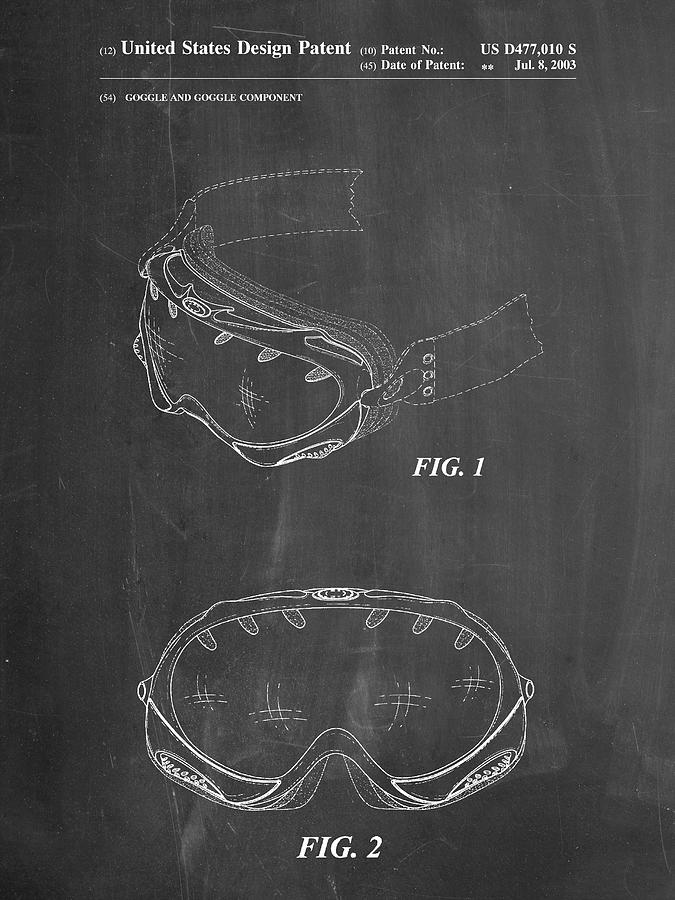 Sports Digital Art - Pp554-chalkboard Ski Goggles Patent Poster by Cole Borders