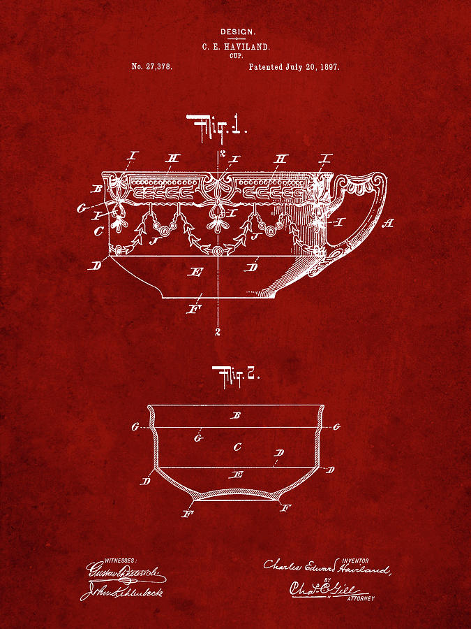 Household Item Digital Art - Pp57-burgundy Haviland Demitasse Tea Cup Patent Poster by Cole Borders