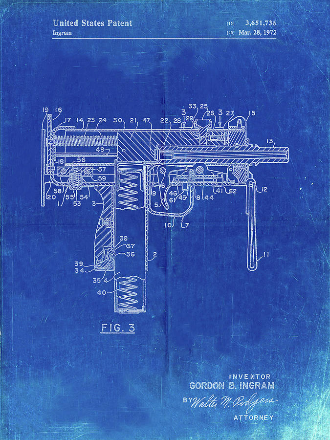 Pp584-faded Blueprint Mac-10 Uzi Patent Poster Digital Art by Cole ...