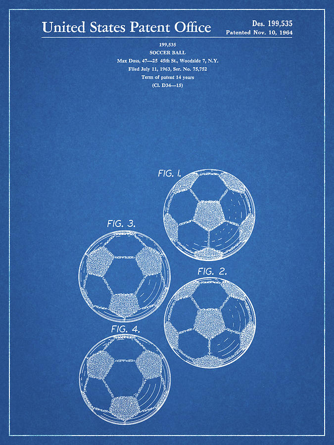 Sports Digital Art - Pp587-blueprint Soccer Ball 4 Image Patent Poster by Cole Borders