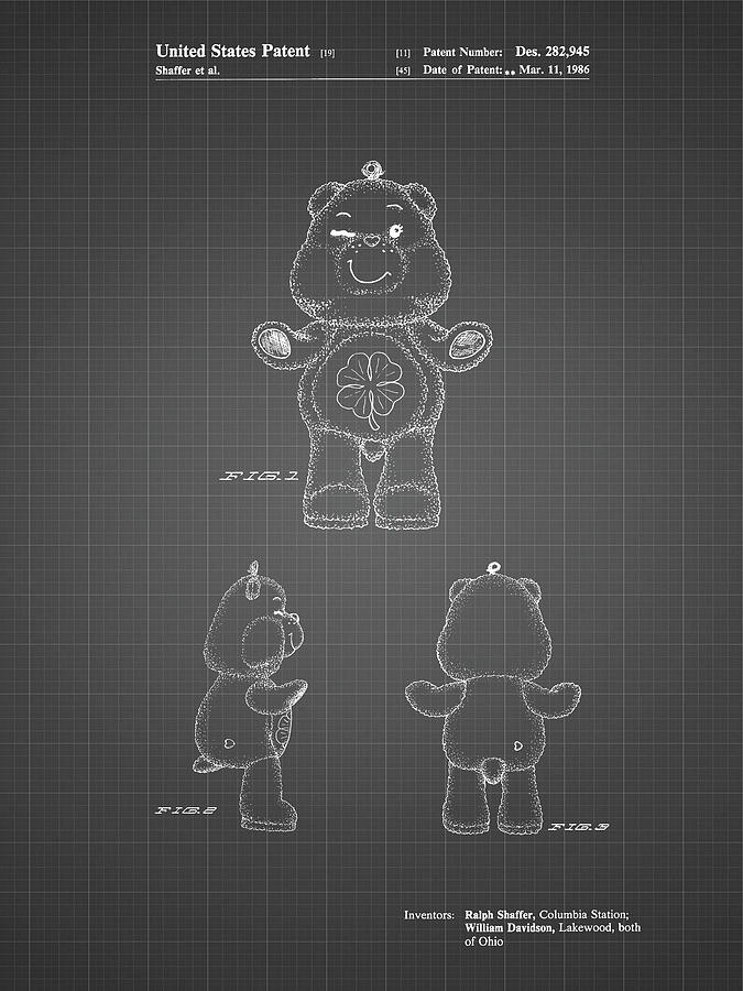 Toy Digital Art - Pp589-black Grid Good Luck Care Bear Patent Poster by Cole Borders
