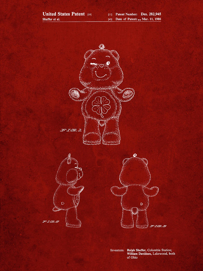 Toy Digital Art - Pp589-burgundy Good Luck Care Bear Patent Poster by Cole Borders