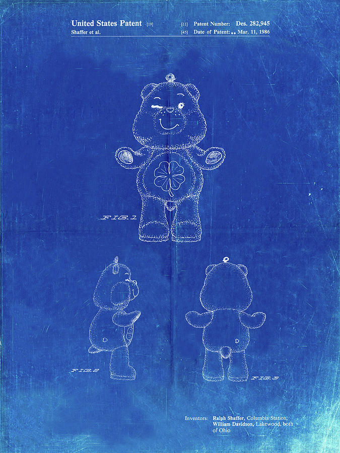 Toy Digital Art - Pp589-faded Blueprint Good Luck Care Bear Patent Poster by Cole Borders