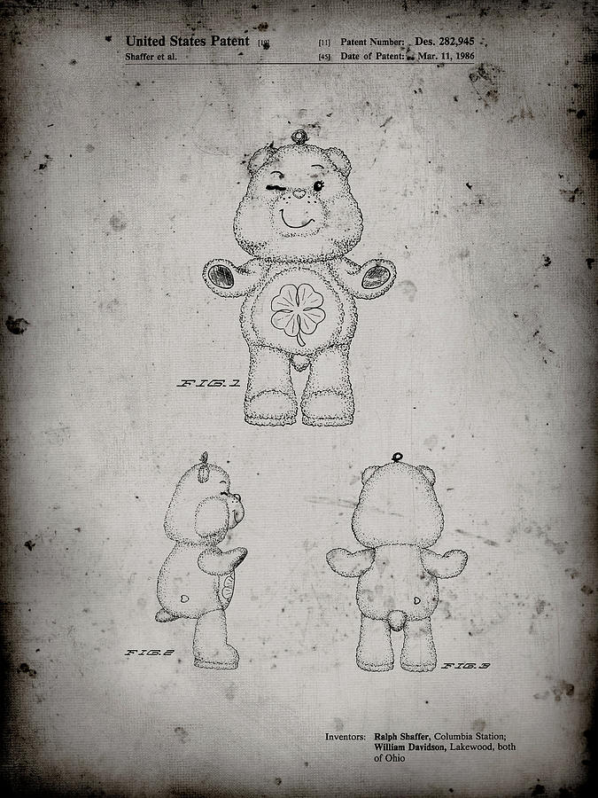 Toy Digital Art - Pp589-faded Grey Good Luck Care Bear Patent Poster by Cole Borders