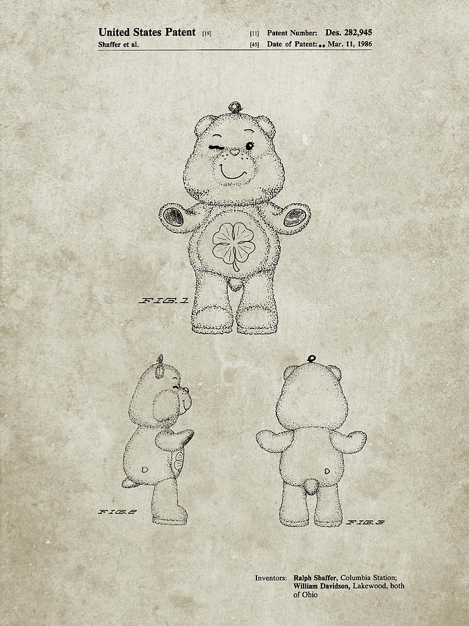 Toy Digital Art - Pp589-sandstone Good Luck Care Bear Patent Poster by Cole Borders