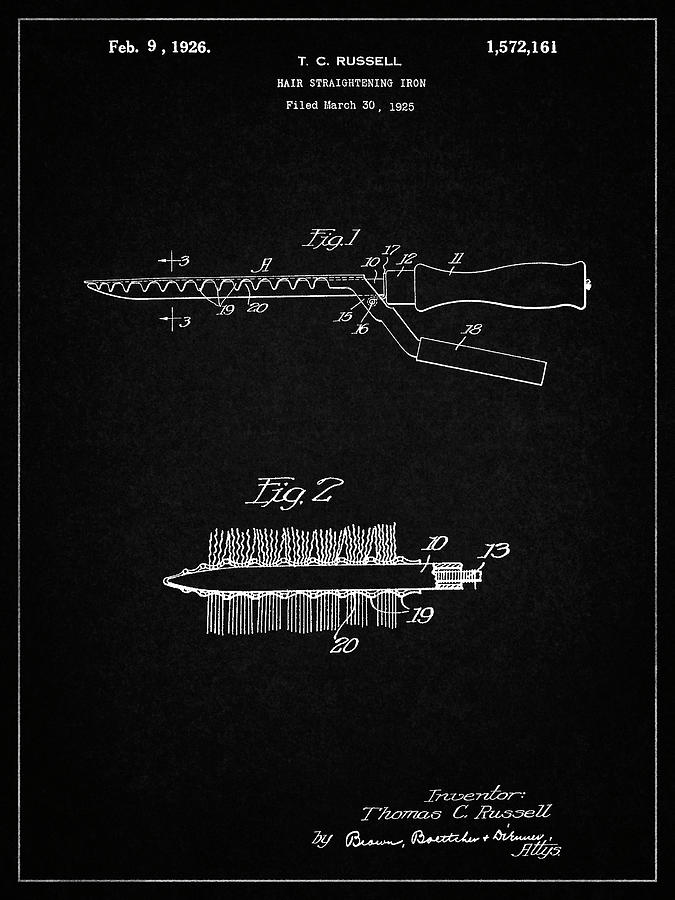 Household Item Photograph - Pp595-vintage Black Curling Iron 1925 Patent Poster by Cole Borders