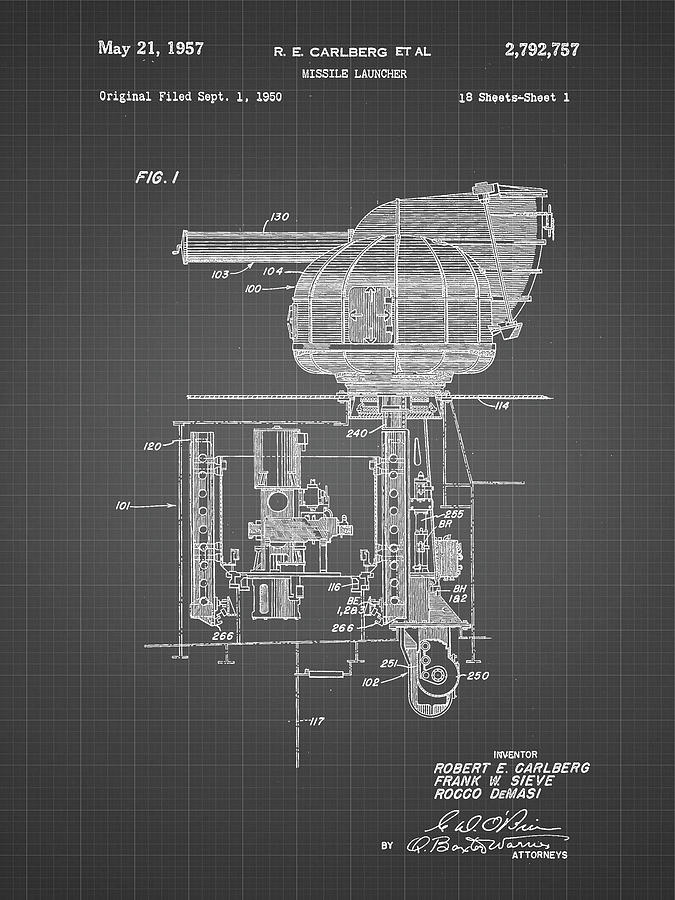 Objects Digital Art - Pp597-black Grid Missile Launcher Cold War Patent Poster by Cole Borders