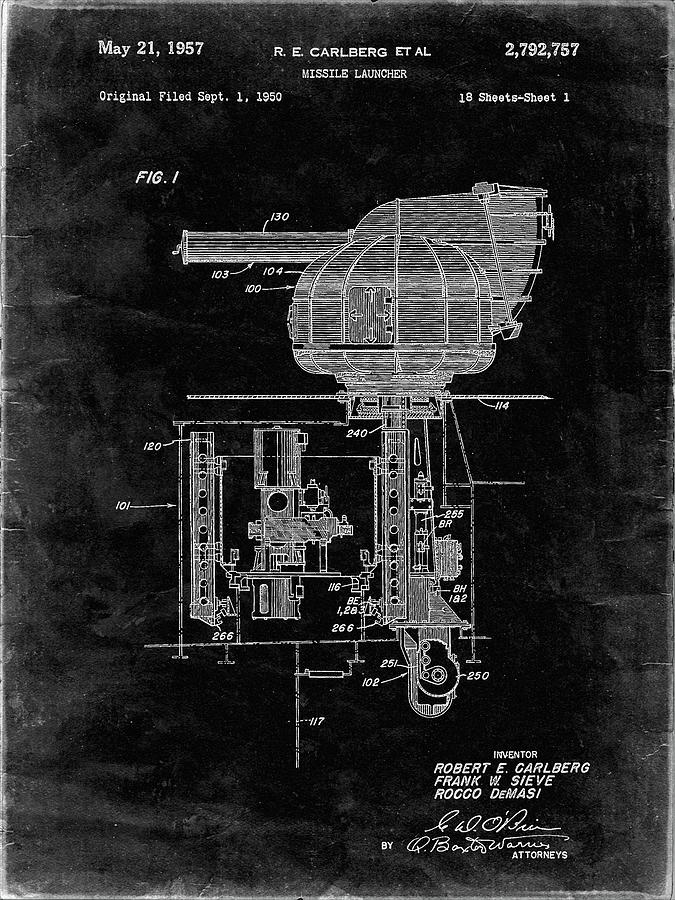 Objects Digital Art - Pp597-black Grunge Missile Launcher Cold War Patent Poster by Cole Borders