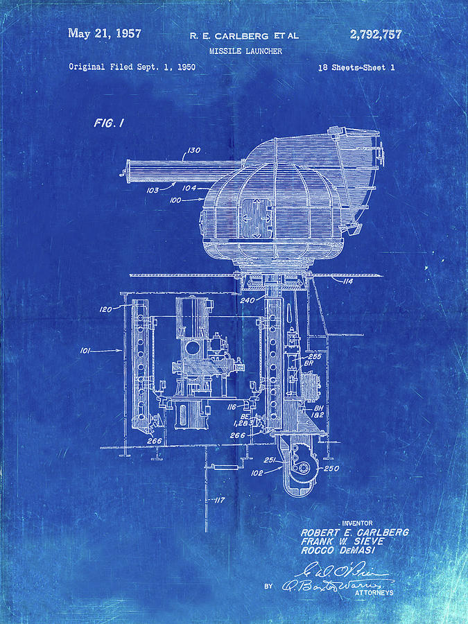 Pp597-faded Blueprint Missile Launcher Cold War Patent Poster Digital ...