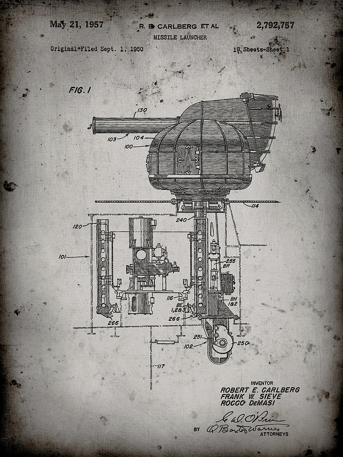 Objects Digital Art - Pp597-faded Grey Missile Launcher Cold War Patent Poster by Cole Borders