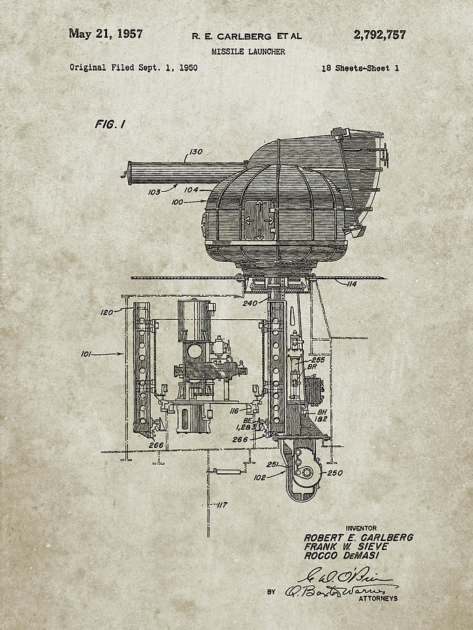 Objects Digital Art - Pp597-sandstone Missile Launcher Cold War Patent Poster by Cole Borders