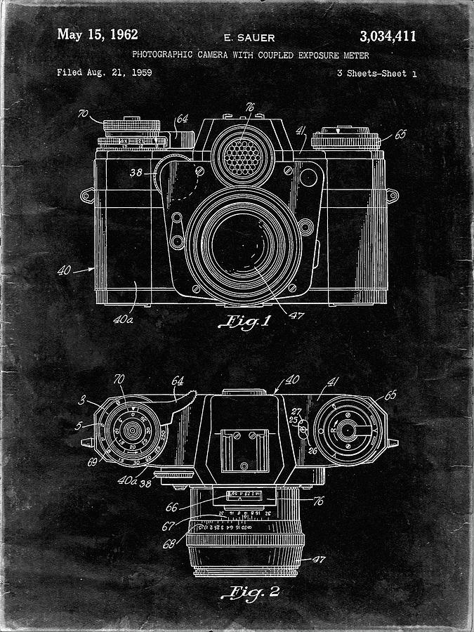 Camera Photograph - Pp6-black Grunge Zeiss Ikon Contarex Camera Patent Poster by Cole Borders