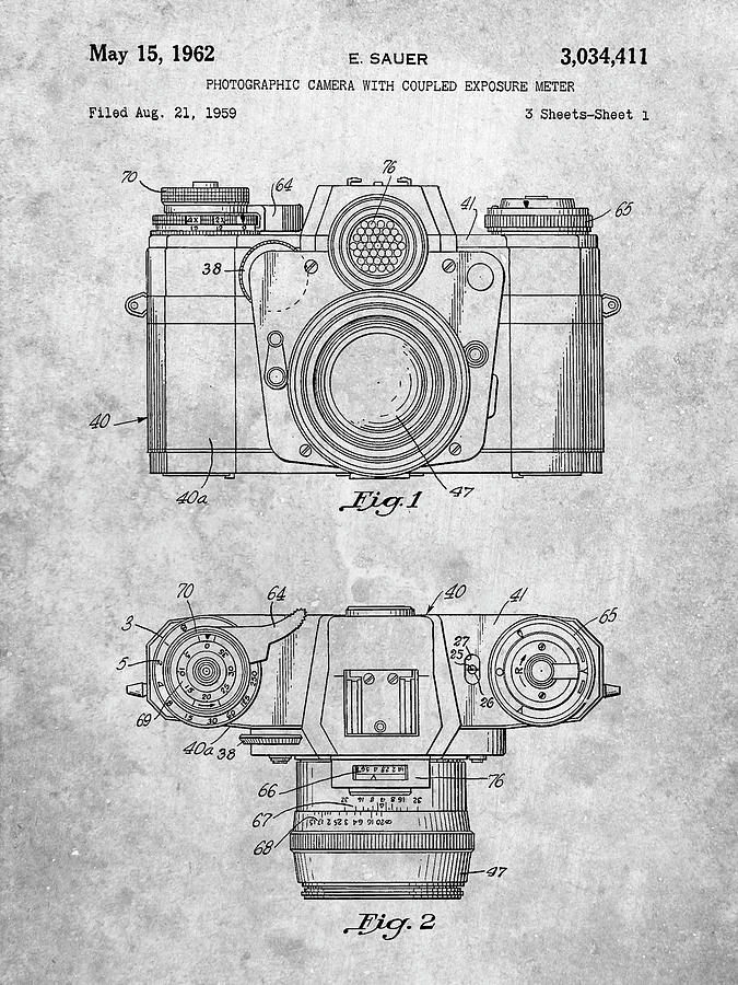 Camera Photograph - Pp6-slate Zeiss Ikon Contarex Camera Patent Poster by Cole Borders