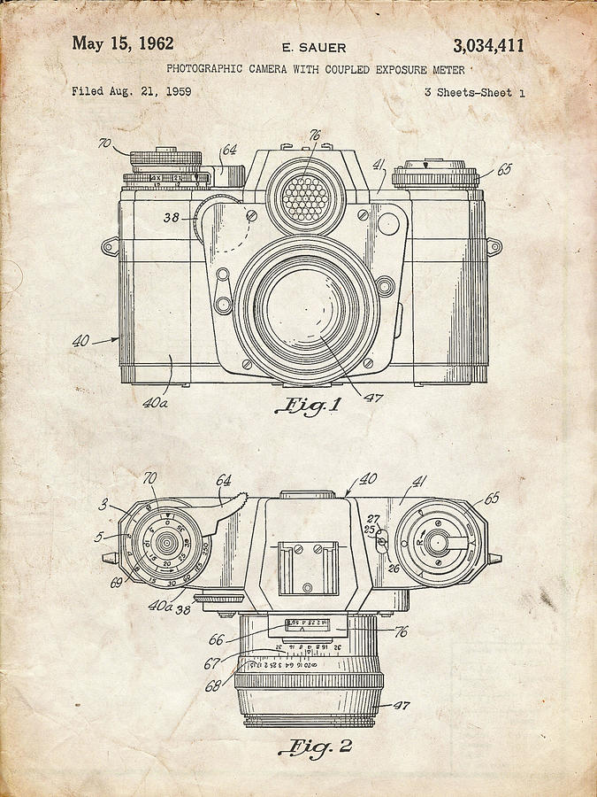 Camera Photograph - Pp6-vintage Parchment Zeiss Ikon Contarex Camera Patent Poster by Cole Borders