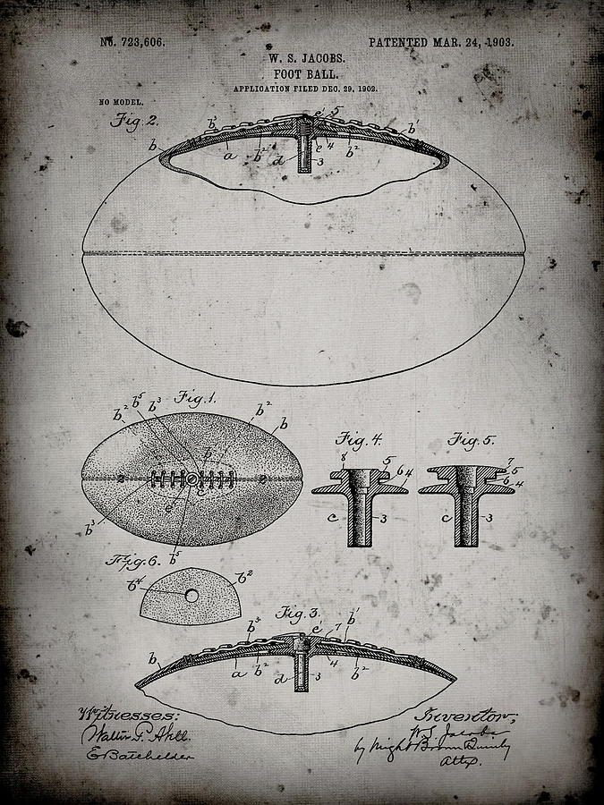 Sports Digital Art - Pp601-faded Grey Football Game Ball 1902 Patent Poster by Cole Borders
