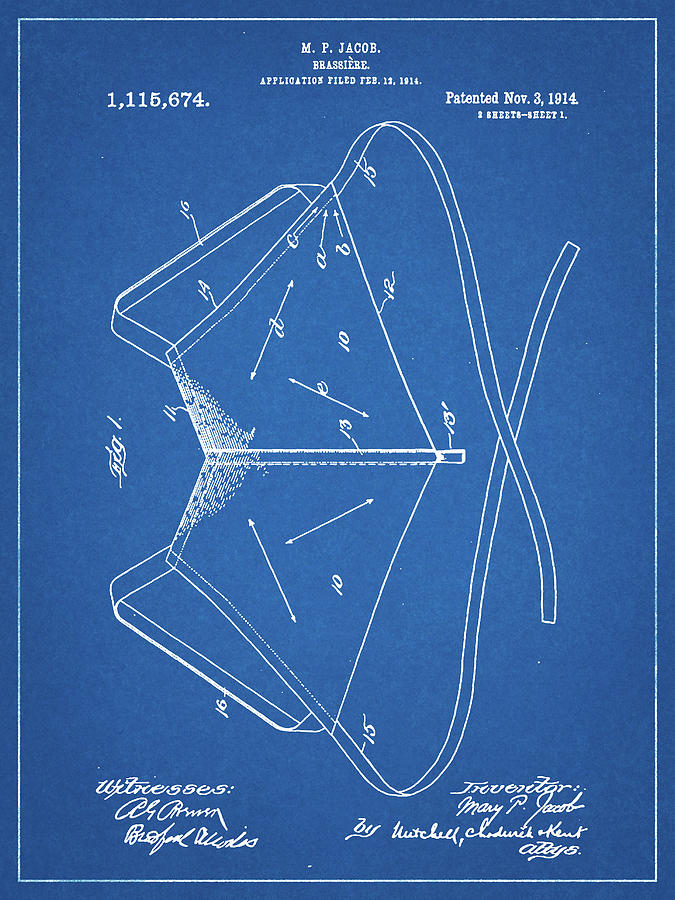 Clothing Digital Art - Pp604-blueprint Brassiere (bra) 1914 Patent Poster by Cole Borders