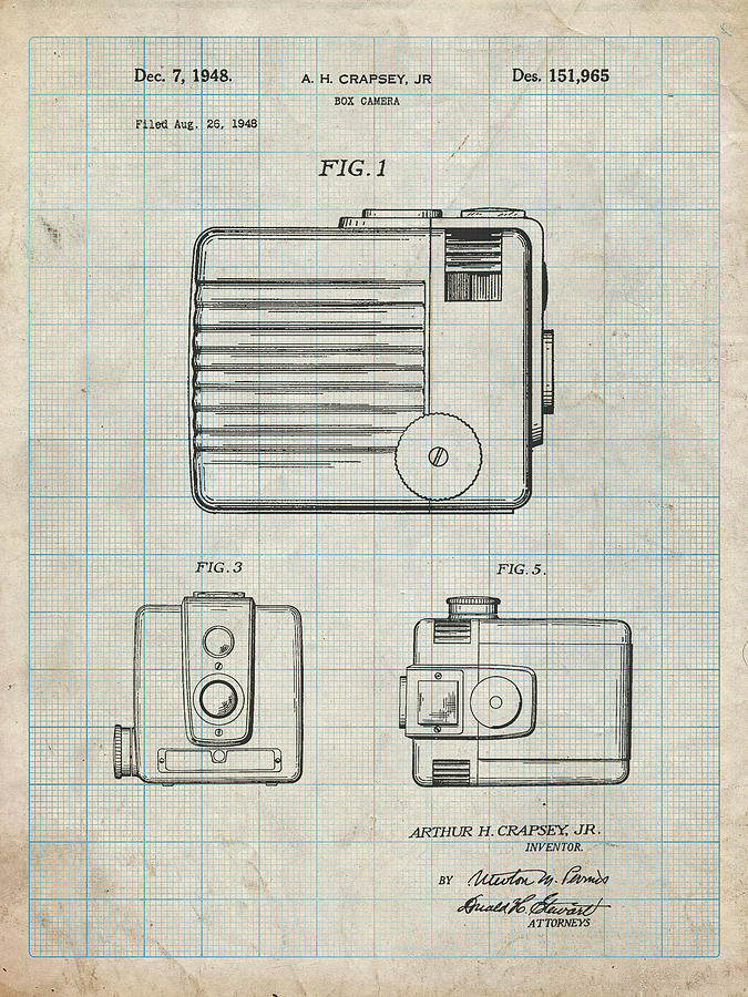 Camera Photograph - Pp606-antique Grid Parchment Kodak Brownie Hawkeye Patent Poster by Cole Borders