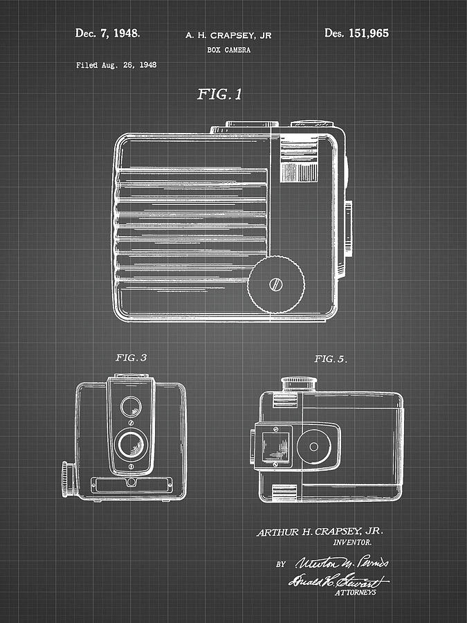 Camera Photograph - Pp606-black Grid Kodak Brownie Hawkeye Patent Poster by Cole Borders