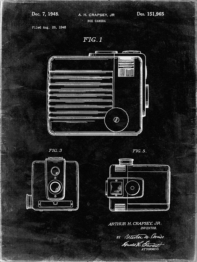 Camera Photograph - Pp606-black Grunge Kodak Brownie Hawkeye Patent Poster by Cole Borders