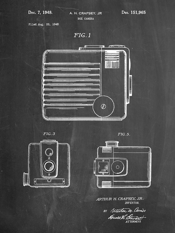 Camera Photograph - Pp606-chalkboard Kodak Brownie Hawkeye Patent Poster by Cole Borders