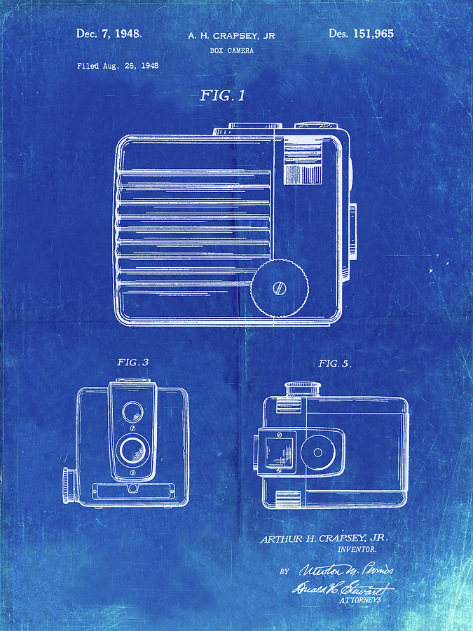 Camera Photograph - Pp606-faded Blueprint Kodak Brownie Hawkeye Patent Poster by Cole Borders
