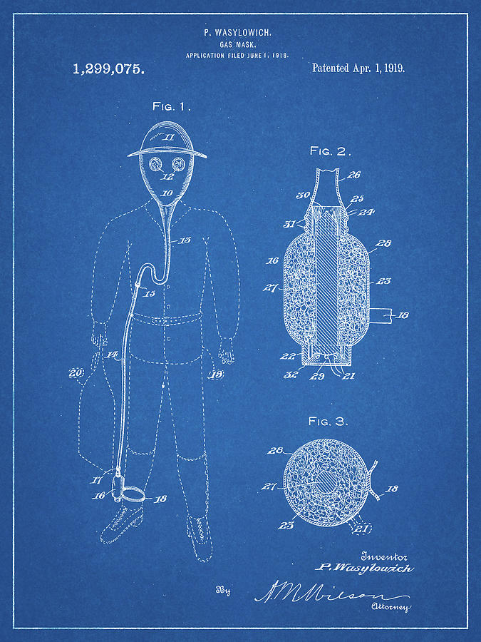 Objects Digital Art - Pp607-blueprint Gas Mask 1918 Patent Poster by Cole Borders