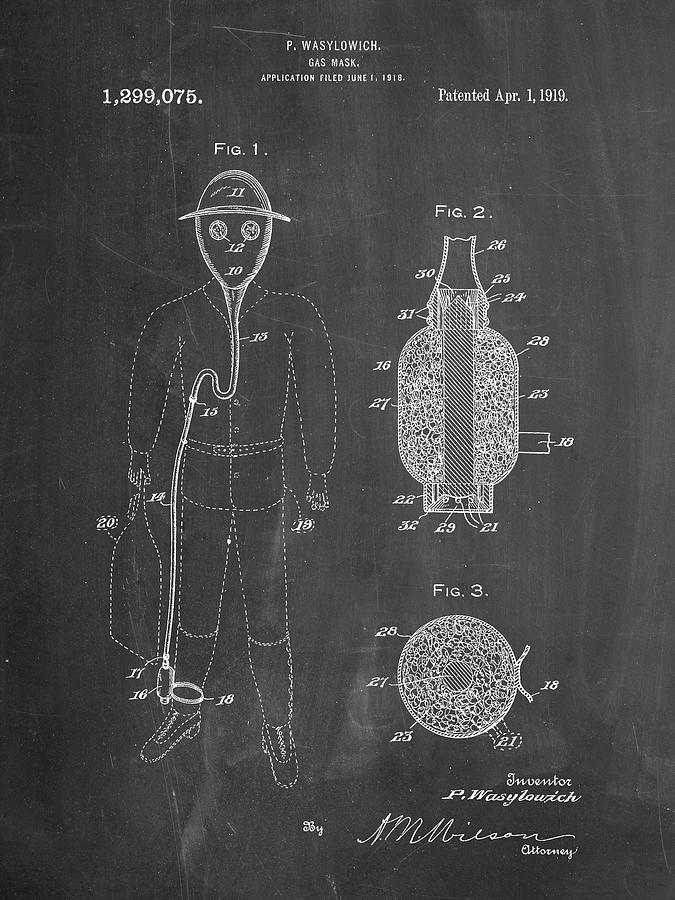 Objects Digital Art - Pp607-chalkboard Gas Mask 1918 Patent Poster by Cole Borders