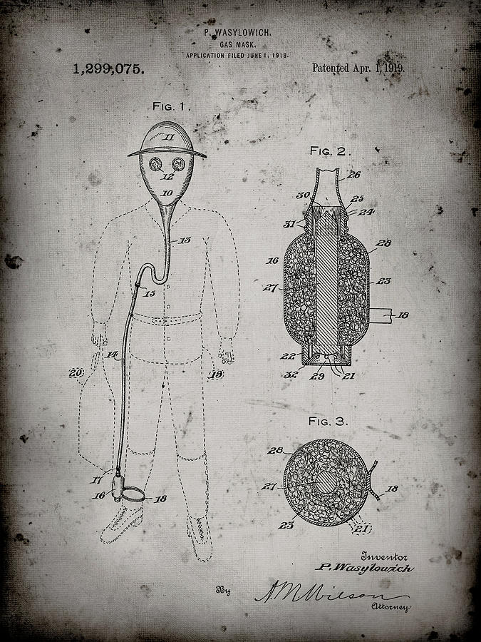 Pp607-faded Grey Gas Mask 1918 Patent Poster Digital Art by Cole ...