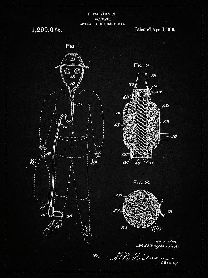 Objects Digital Art - Pp607-vintage Black Gas Mask 1918 Patent Poster by Cole Borders