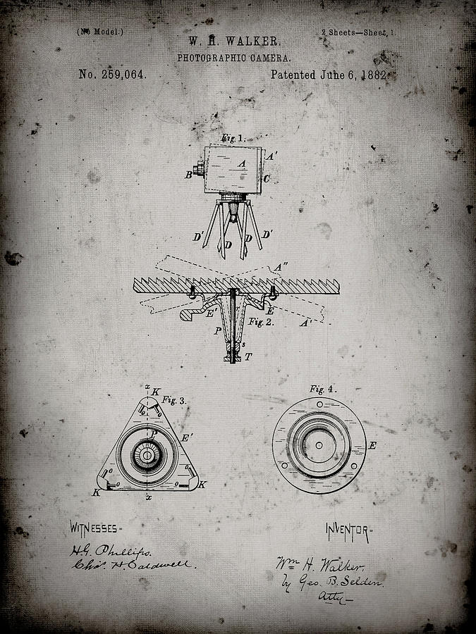 Camera Photograph - Pp609-faded Grey Antique Camera Tripod Head Improvement Patent Poster by Cole Borders