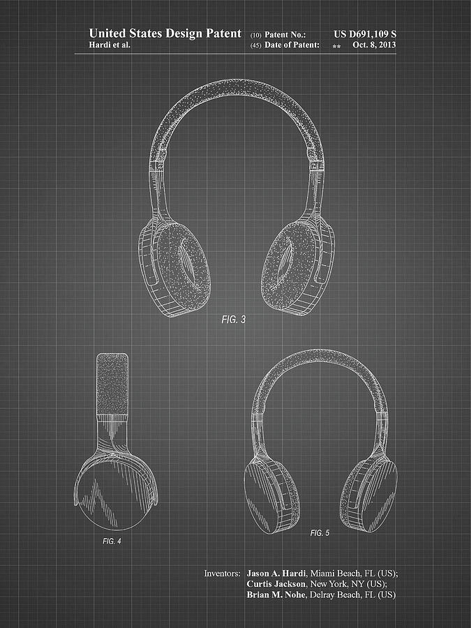 Music Digital Art - Pp612-black Grid Headphones Patent Poster by Cole Borders