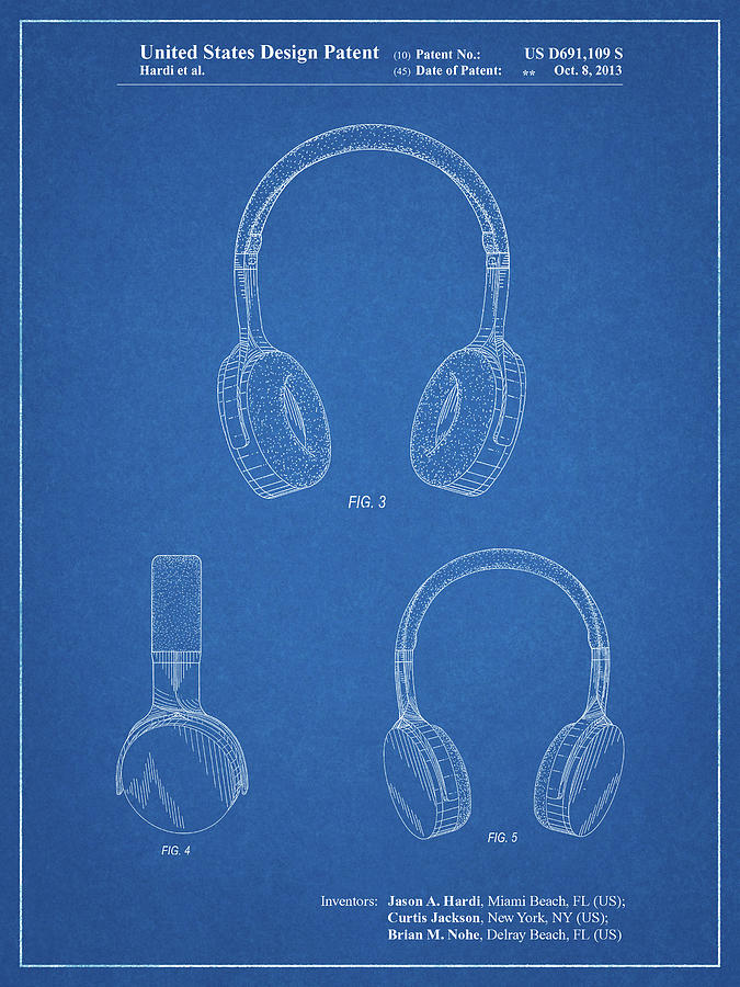Music Digital Art - Pp612-blueprint Headphones Patent Poster by Cole Borders