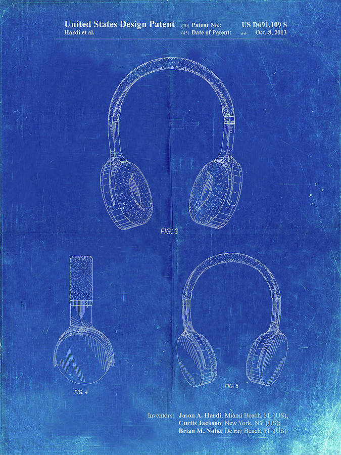 Music Digital Art - Pp612-faded Blueprint Headphones Patent Poster by Cole Borders