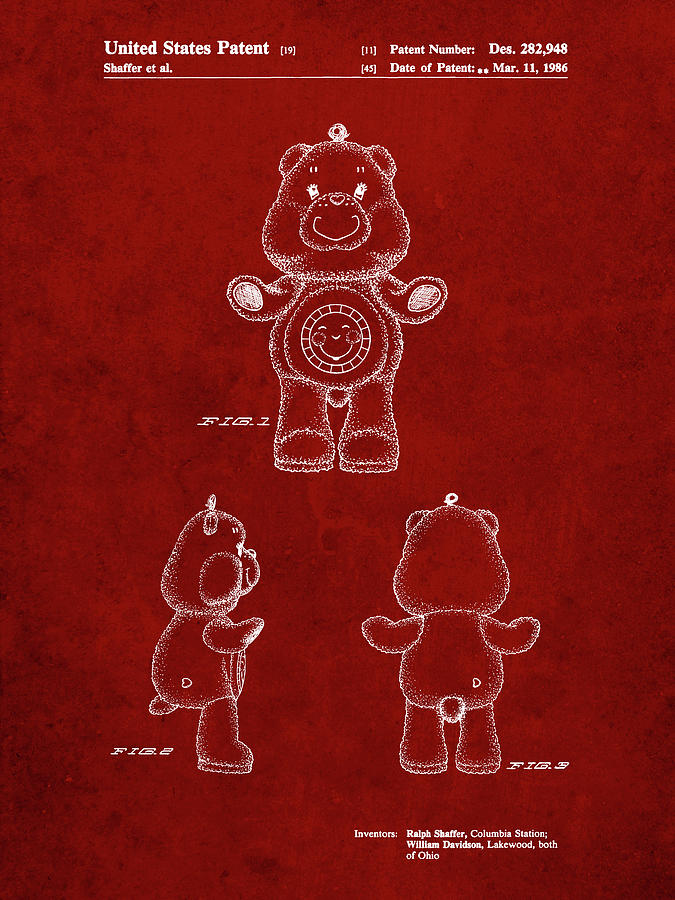 Toy Digital Art - Pp618-burgundy Sunshine Care Bear Patent Poster by Cole Borders