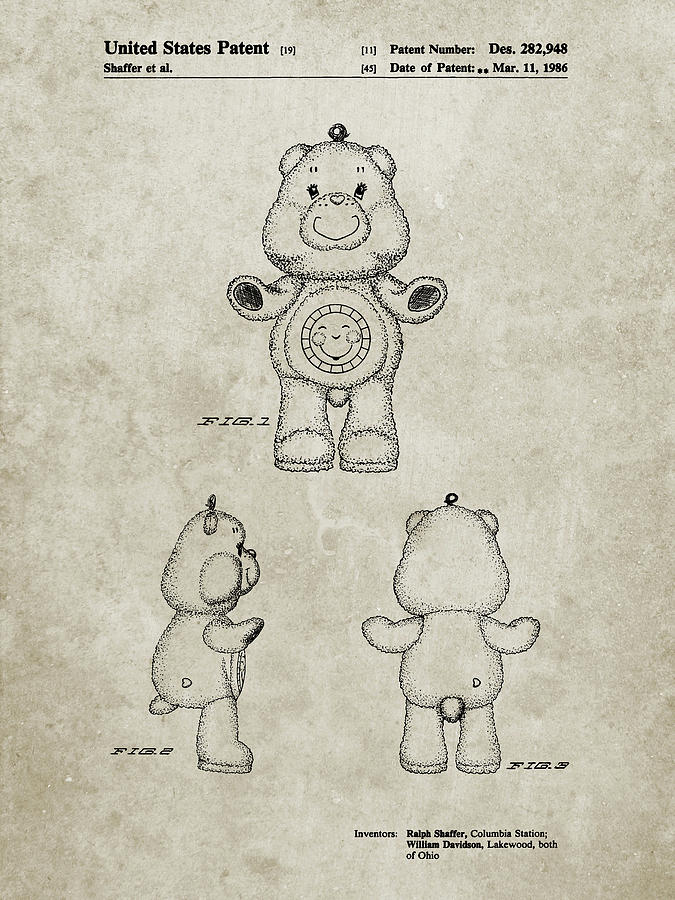 Toy Digital Art - Pp618-sandstone Sunshine Care Bear Patent Poster by Cole Borders