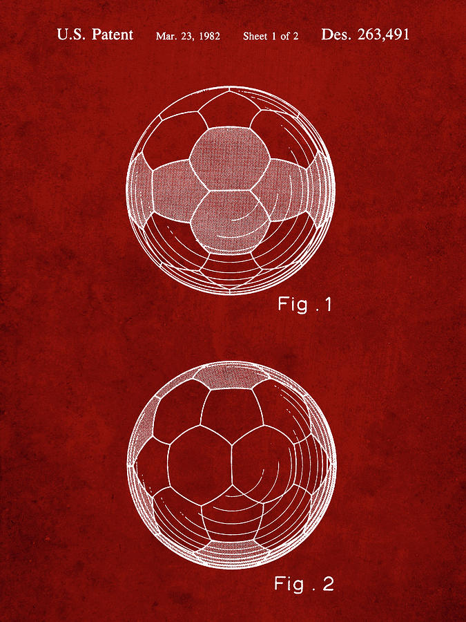 Sports Digital Art - Pp62-burgundy Leather Soccer Ball Patent Poster by Cole Borders