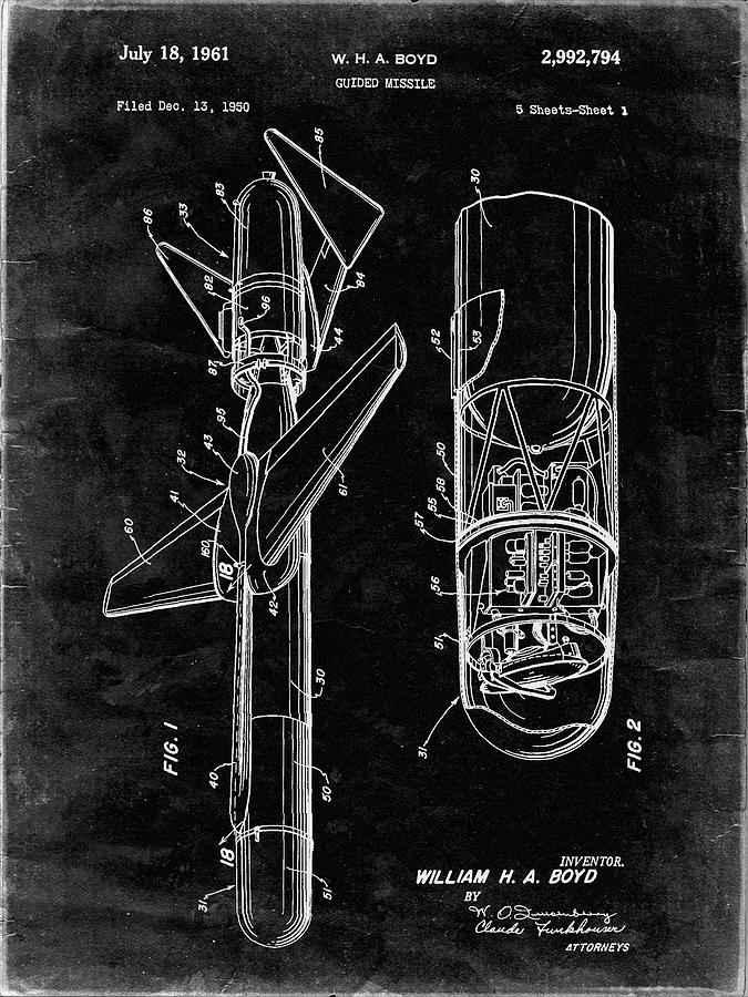 Objects Digital Art - Pp624-black Grunge Cold War Era Guided Missile Patent Poster by Cole Borders