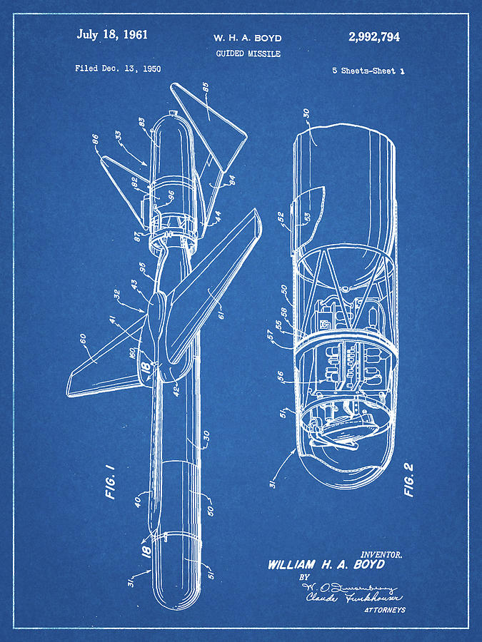 Objects Digital Art - Pp624-blueprint Cold War Era Guided Missile Patent Poster by Cole Borders