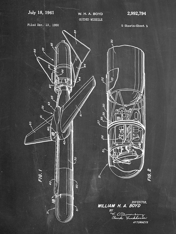 Objects Digital Art - Pp624-chalkboard Cold War Era Guided Missile Patent Poster by Cole Borders