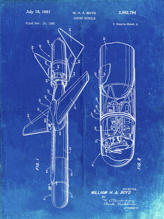Objects Digital Art - Pp624-faded Blueprint Cold War Era Guided Missile Patent Poster by Cole Borders